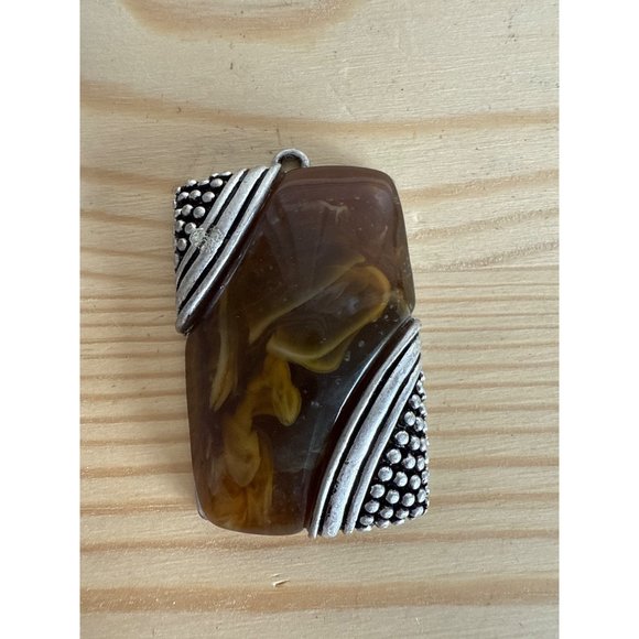 Handcrafted Amber Resin & Silver-Tone Metal Pendant With Artistic Swirl Design - Picture 1 of 5